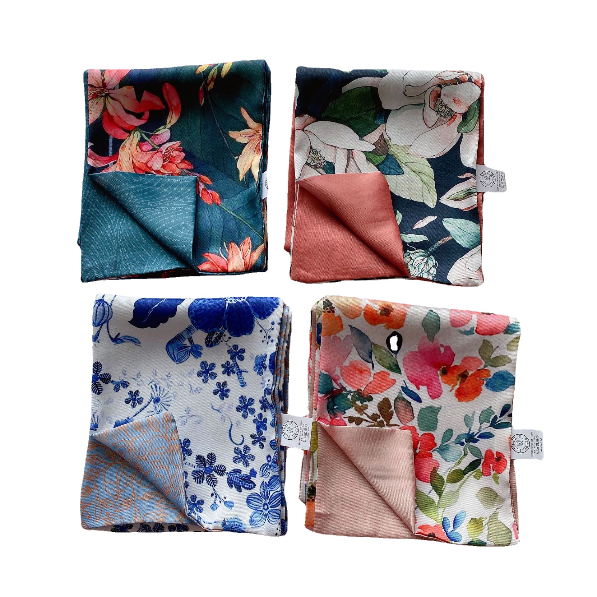 Women's Silk Scarf Small Square Towel New Korean Style Artistic Duplex Printing Long Small Silk Scarf Floral Twill Scarf Wholesale