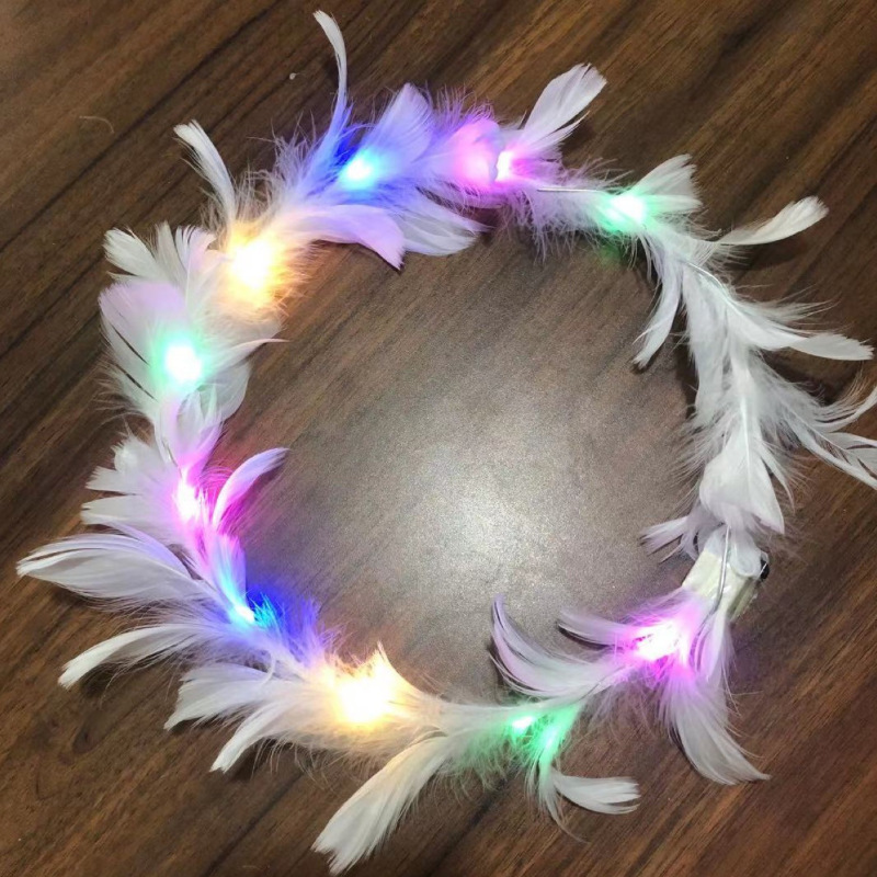 新款发光天使羽毛头箍带灯头扣地摊夜市景区儿童表演道具头饰批发