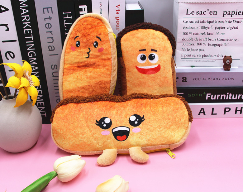 Emotional Bread Pencil Case Funny Toast Pencil Case Student Pencil Case Stationery Storage Bag Ins Creative Student Stationery