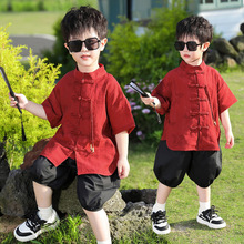 男童夏款2024新中式衬衫套装夏季中小童国风儿童短袖衬衣两件套潮