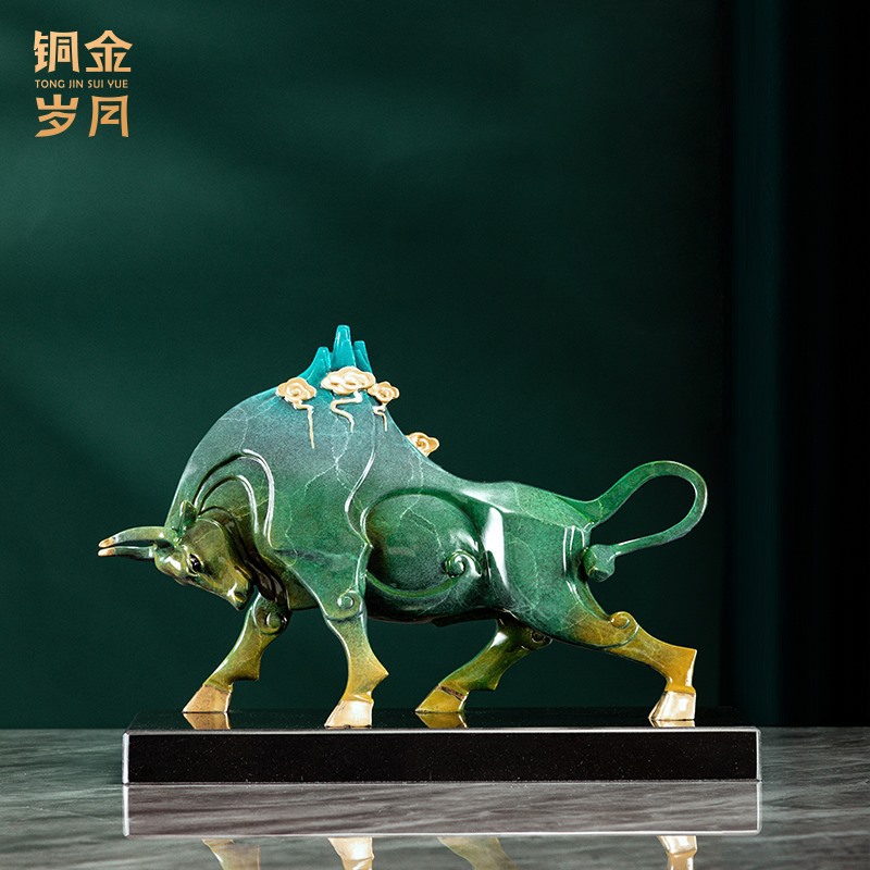 铜金岁月开山立业铜牛摆件工艺品铜器家居客厅办公室装饰开业礼品