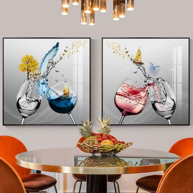 餐厅装饰画现代简约墙画小清新家居两联饭厅壁画厨房餐桌背景挂画