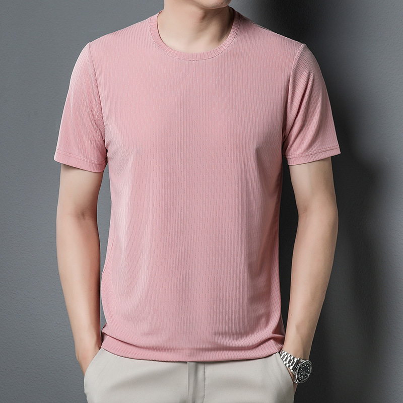 冰丝短袖男 t恤2022夏季新款纯色圆领青年韩版潮流男士半袖体恤