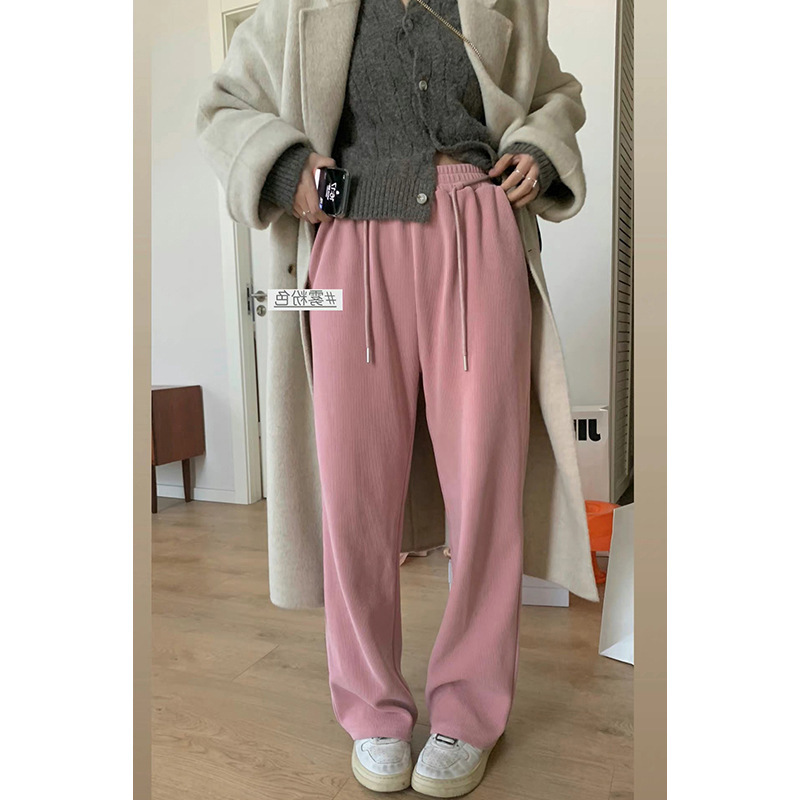 Comfortable Straight Casual Drawstring Mop Pants Women's Autumn and Winter 2022 New Simple and Versatile Wide Leg Pants Women's Fashion