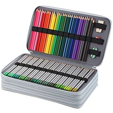 亚马逊热卖新款大容量PU手提笔袋纯色300孔笔盒收纳文具袋铅笔袋