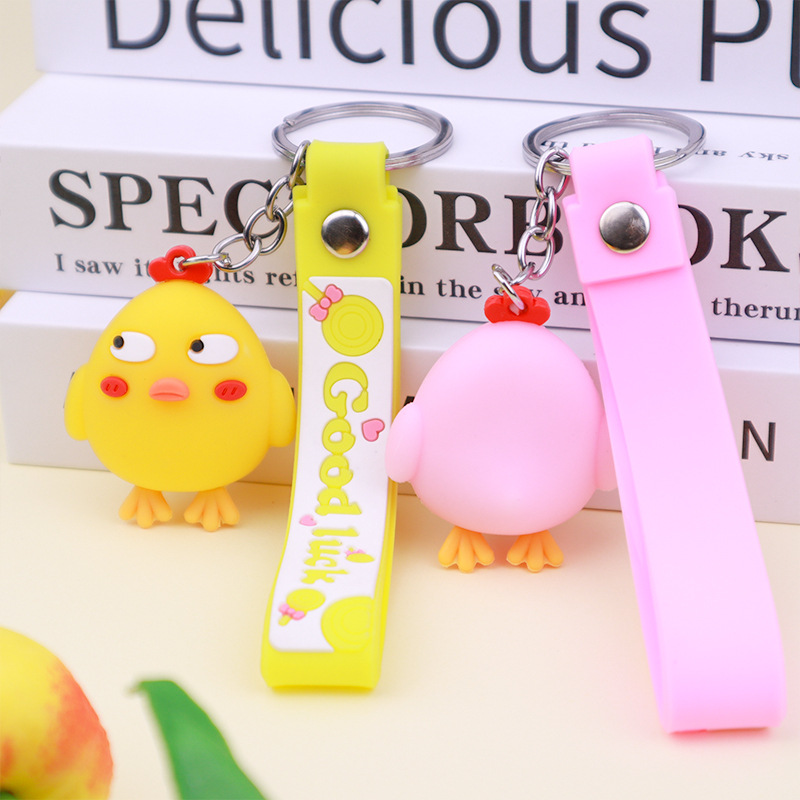 New Cartoon Cute Chicken Keychain Pendant Doll Accessory Bag Hanging Decoration Push Small Gift in Stock Wholesale