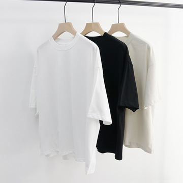 高品质纯棉短宽流行款式t恤衫欧美潮牌重磅超大落肩袖男士体恤衫