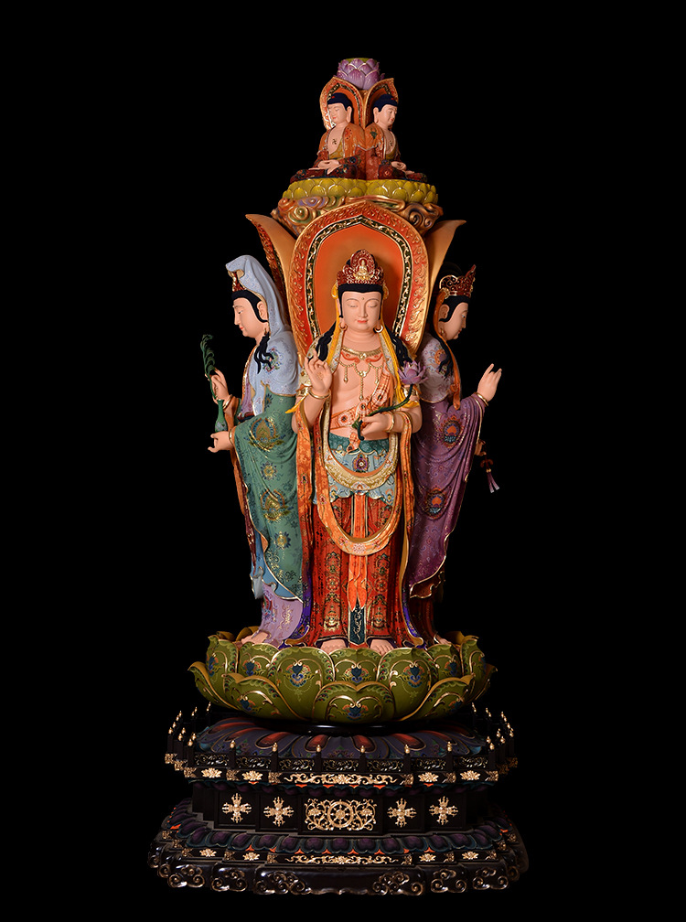 四面观音菩萨净瓶送子阿耨持经观世音佛像木雕纯手工彩绘家用供奉