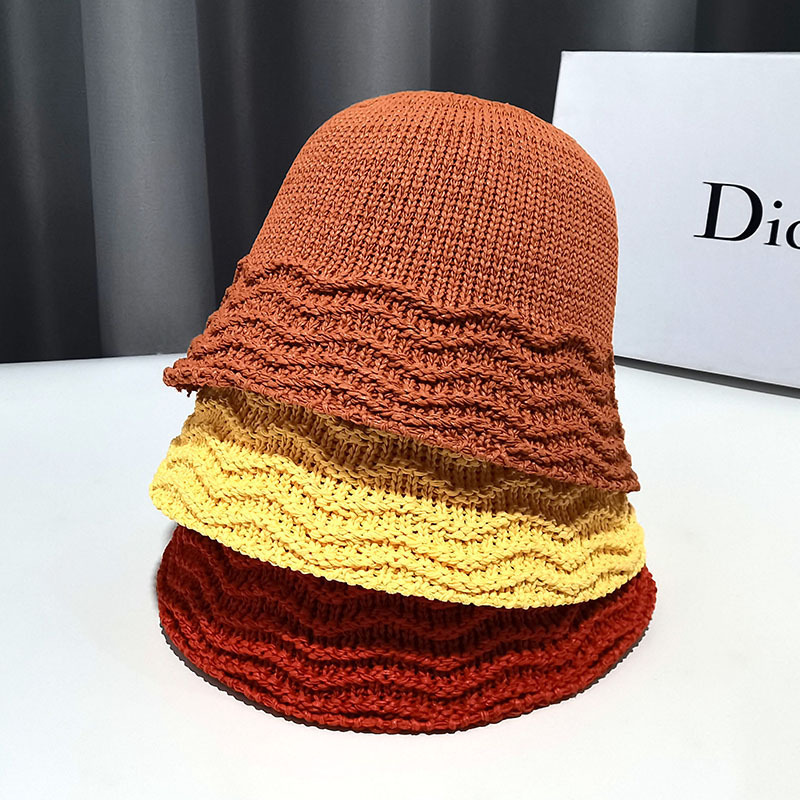 帽子新款网红纯色针织水桶帽ins女日系波浪纹时尚显脸小盆帽