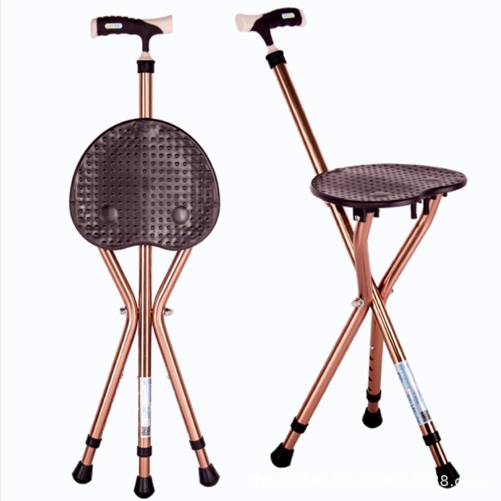 老人拐杖座椅四角脚拐棍带凳子的手杖老年人轻便拐杖板凳防滑折叠