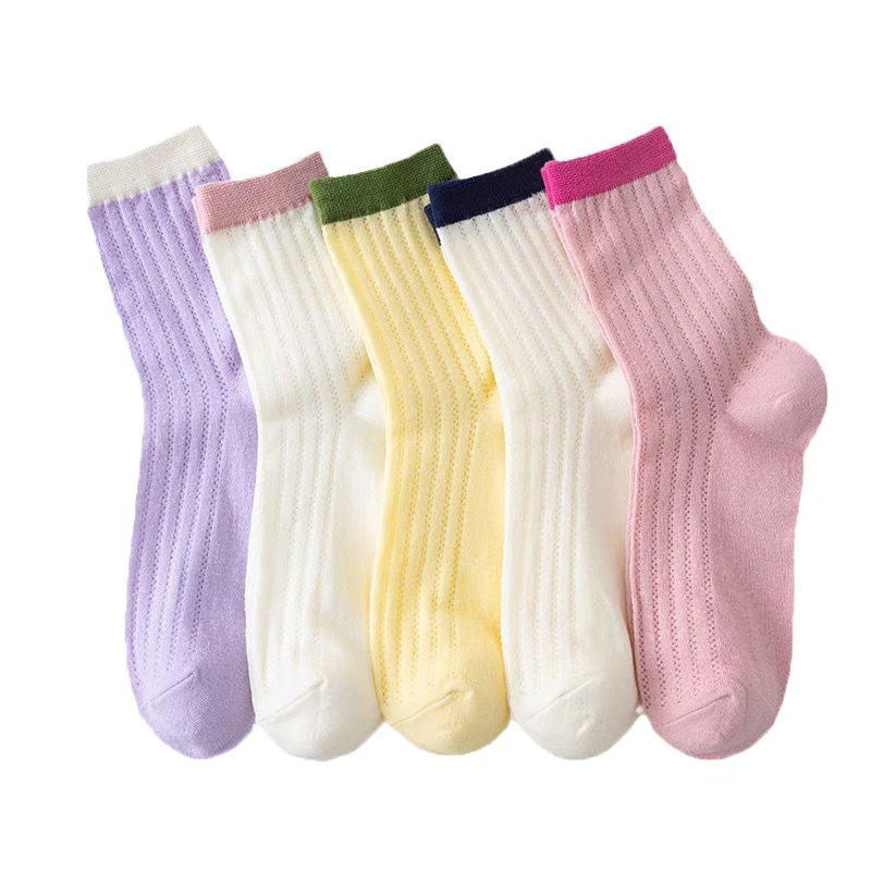 Women's Socks Japanese Style Thin Tube Socks Contrast Color Candy Color Bunching Socks Vertical Stripes Versatile Spring and Autumn Stockings Women