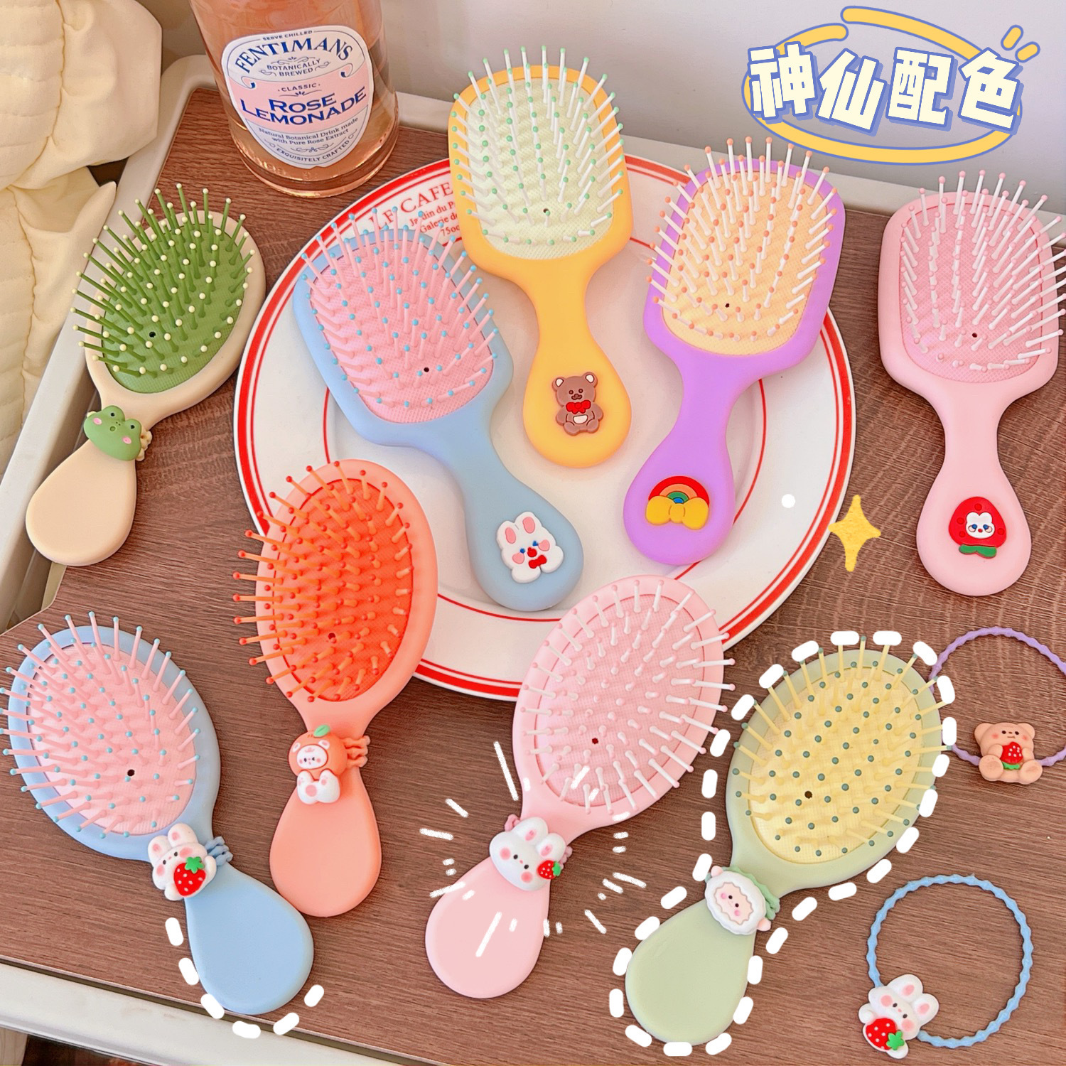 Macaron Color Series Sweet Cute Strawberry Rabbit Air Cushion Comb Massage Airbag Comb Girls Hair Cute Small Comb Women