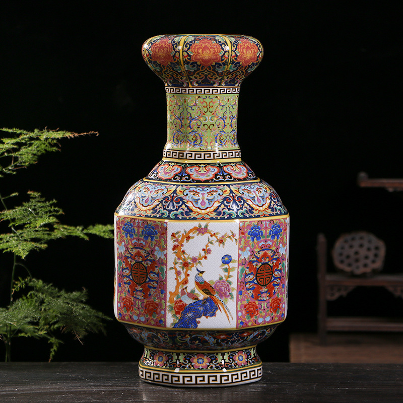 景德镇陶瓷花瓶摆件仿古珐琅彩瓷器玄关客厅中式家居装饰工艺品