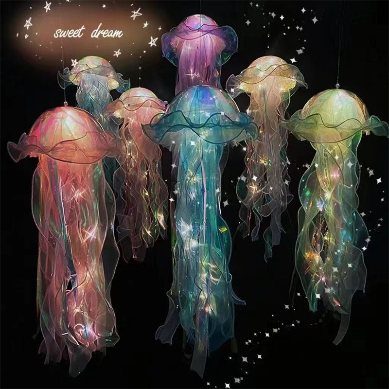 Stall Luminous Jellyfish Lamp Toy Floor Push Portable Lantern Finished Product Girl Room Ornaments Internet Celebrity Xiaohongshu Same Style