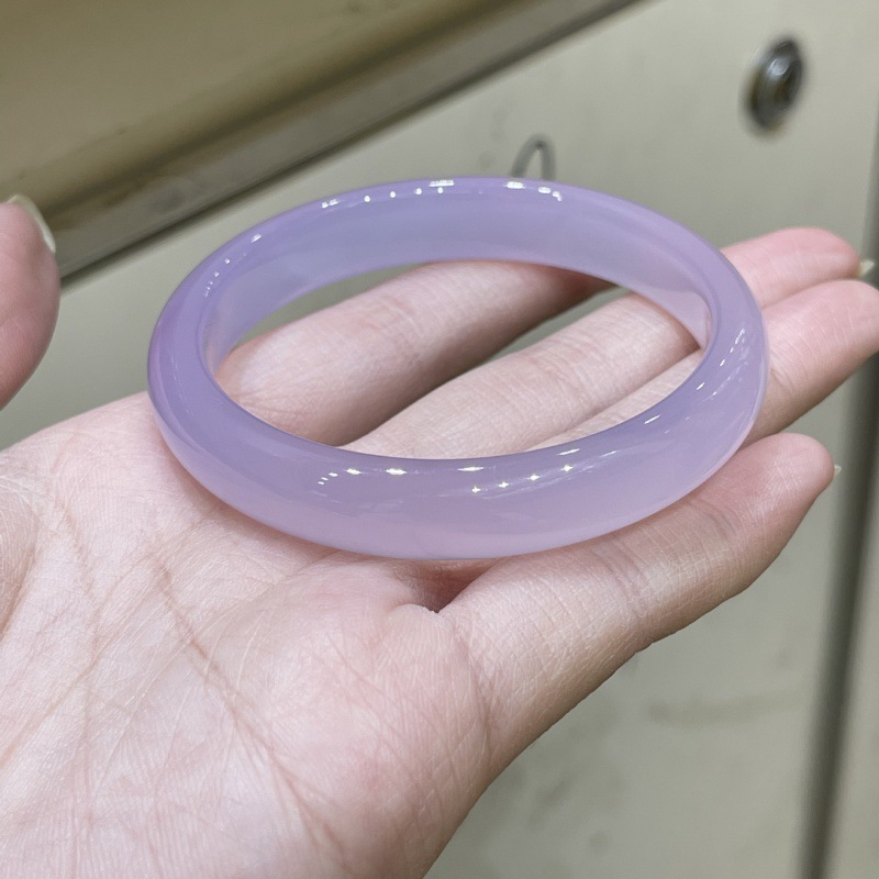 fa玉髓手镯巴西玛瑙浅紫色扁条高冰紫罗兰女款美人镯手环一件代发