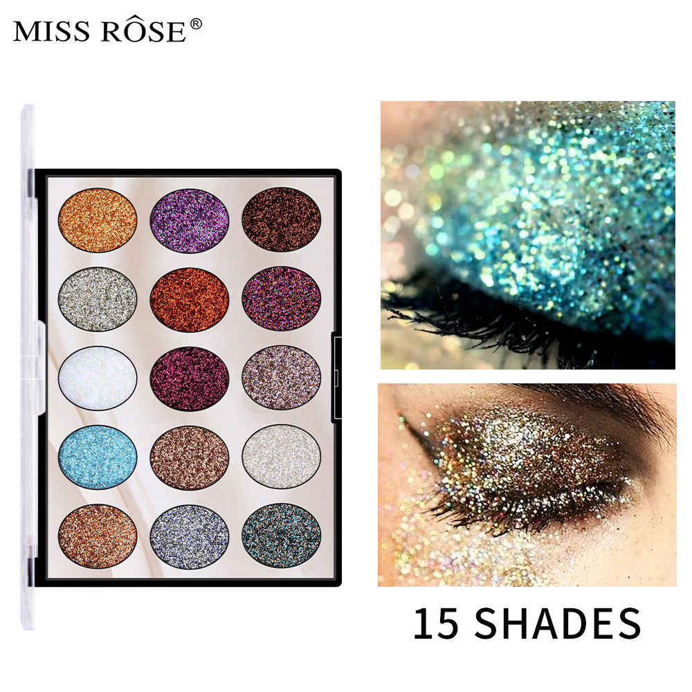 Missrose15 Color Small Sequins Gold Leaf Eye Shadow Stage Makeup Highlight Thin and Glittering Cross-Border Makeup Eye Shadow Plate Wholesale