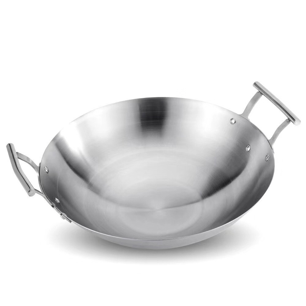 不锈钢炒锅商用大尺寸炒菜锅单柄双耳鼎酒店饭店食堂猛火厨房锅具