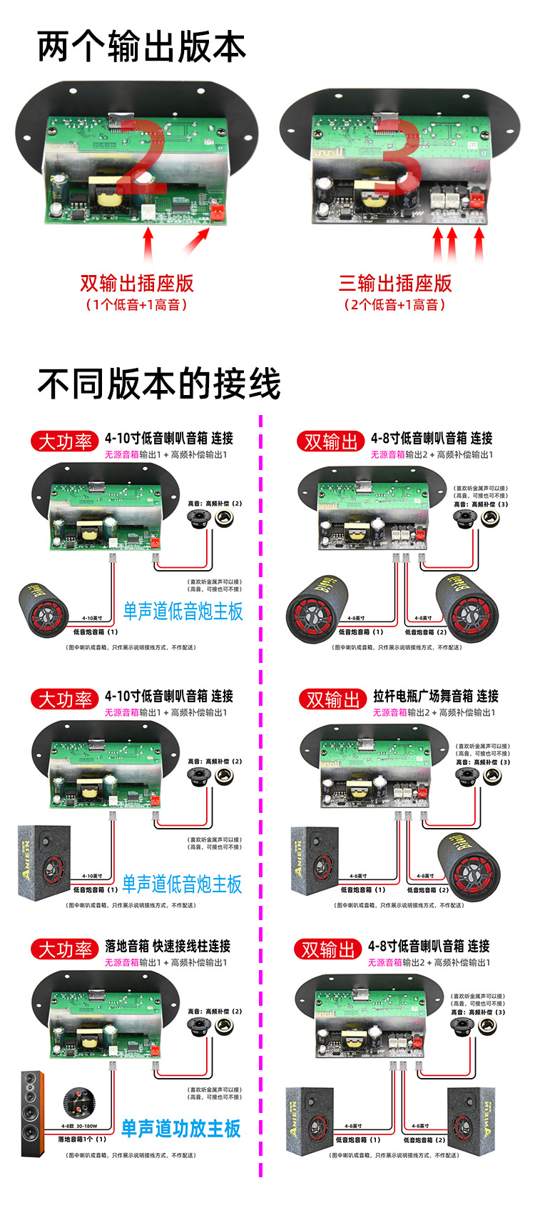 ja-6810 大功率蓝牙低音炮音响功放板音箱主板12v24v220v家庭车载