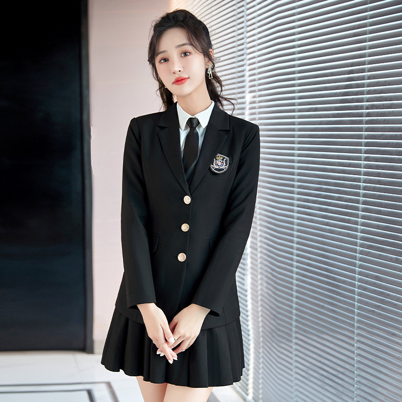 学院风套装女西装三件套春秋气质学生校服幼师服幼儿园老师工作服