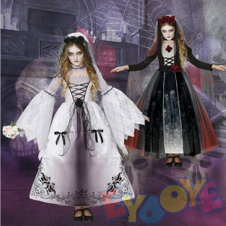 限量万圣节cosplay女孩鬼新娘白裙装角色扮演吸血鬼礼服裙演出服