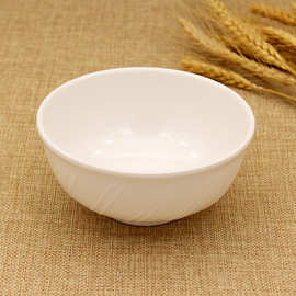 工厂批发a5密胺仿瓷餐具4.7寸斜纹饭碗塑料酒店白色密胺小圆碗