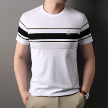 代发夏季新款男士短袖t恤中年男式条纹休闲圆领半袖潮流男款上衣