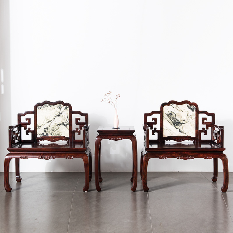 大红酸枝卷书太师椅三件套交趾黄檀红木明式高靠背椅