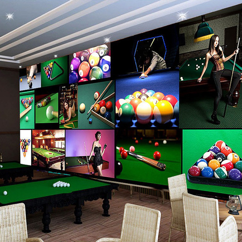 台球厅桌球室墙纸台球室娱乐场所背景墙壁纸会所性感美女复古壁画