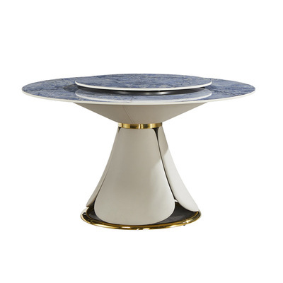 轻奢岩板餐桌椅组合现代简约家用大小户型可调节旋转伸缩圆桌子