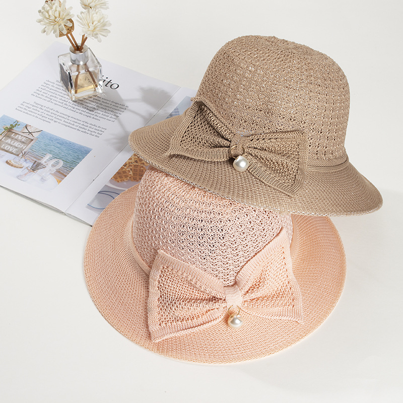 Summer Women's Breathable Foldable Pearl Bow Sun Protection Sun Hat 2022 New Sun Hat for Women