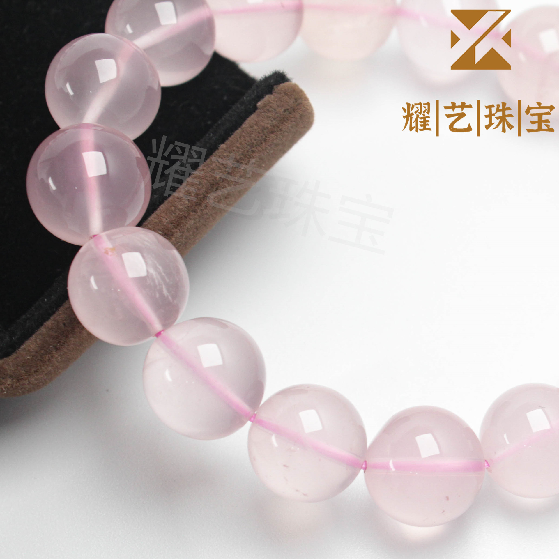 天然莫桑比克粉水晶手链 桃花粉水晶手串 时尚简约风星光粉晶手链