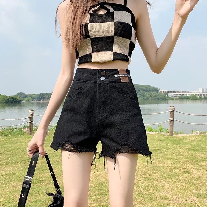 高腰牛仔短裤女夏季薄款2022新款小个子a字宽松显瘦超短热裤批发