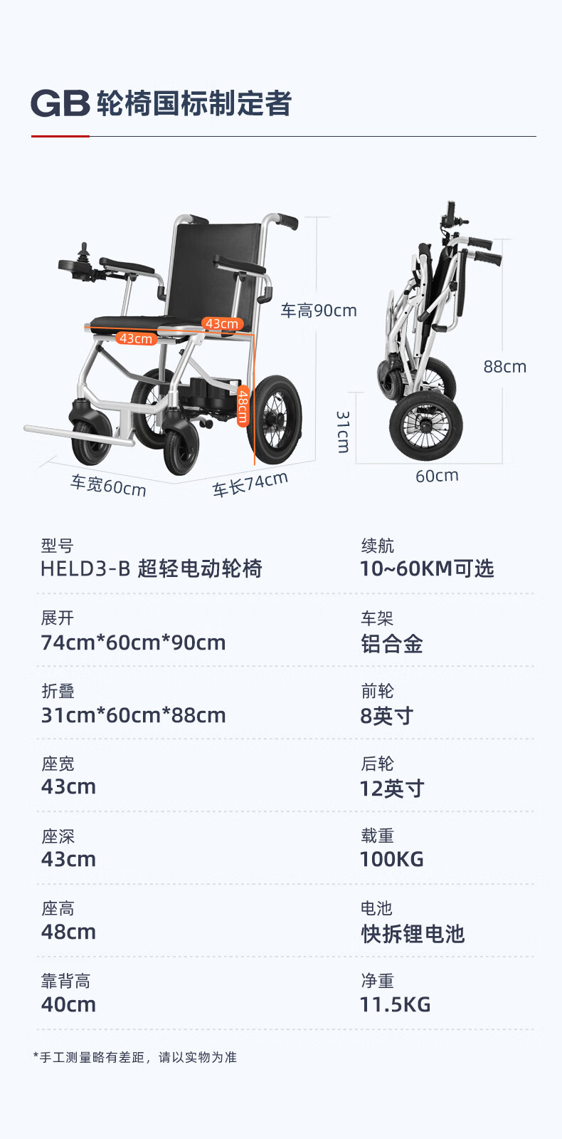 互邦工厂直销外贸热销电动轮椅车一键折叠可上飞机仅重11