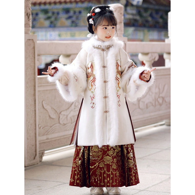 古风女童汉服套装季加厚2024新款过年唐装儿童拜年服马面裙女孩