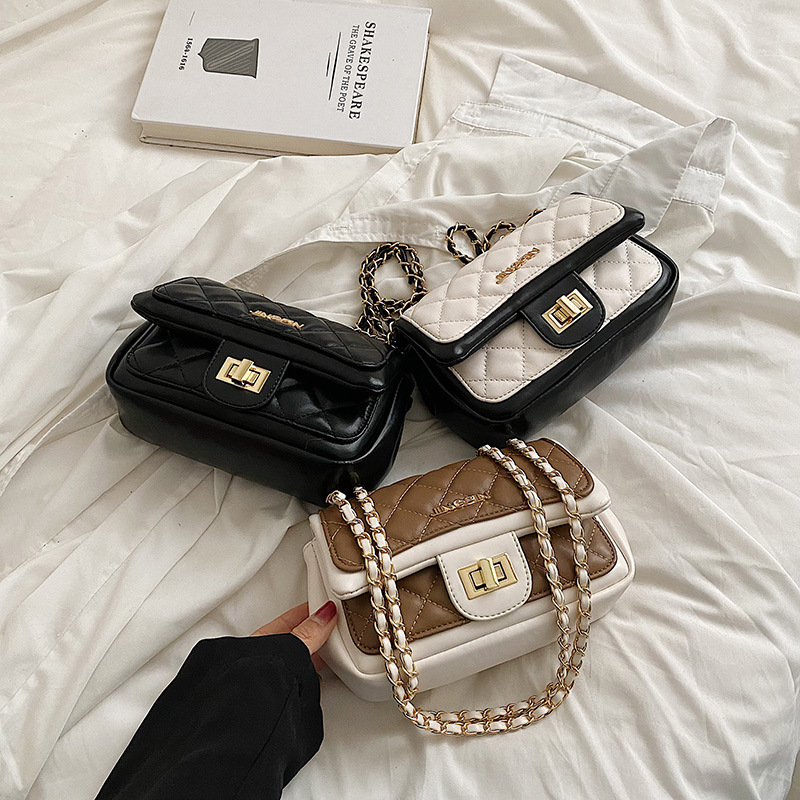 Classic Style Rhombus Chain Bag 2022 New Twist Lock Shoulder Bag Summer New Small Square Bag Western Style Crossbody Women's Bag