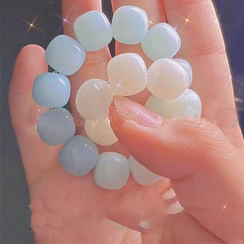 Ice Transparent White Jade Imitation Bodhi Primary School Student Decompression Bracelet Pliable Temperament Gradient Color Buddha Beads Ball Bracelet Couple