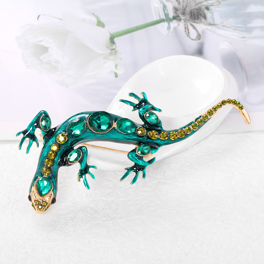 European and American New Retro Personalized Brooch Alloy Diamond-Embedded Lizard Gecko Brooch Four-Claw Snake Diamond-Embedded Corsage Pin
