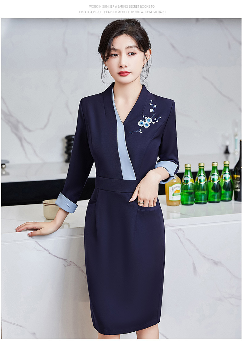 职业连衣裙女春款通勤气质酒店前台迎宾工装美容顾问珠宝店工作服