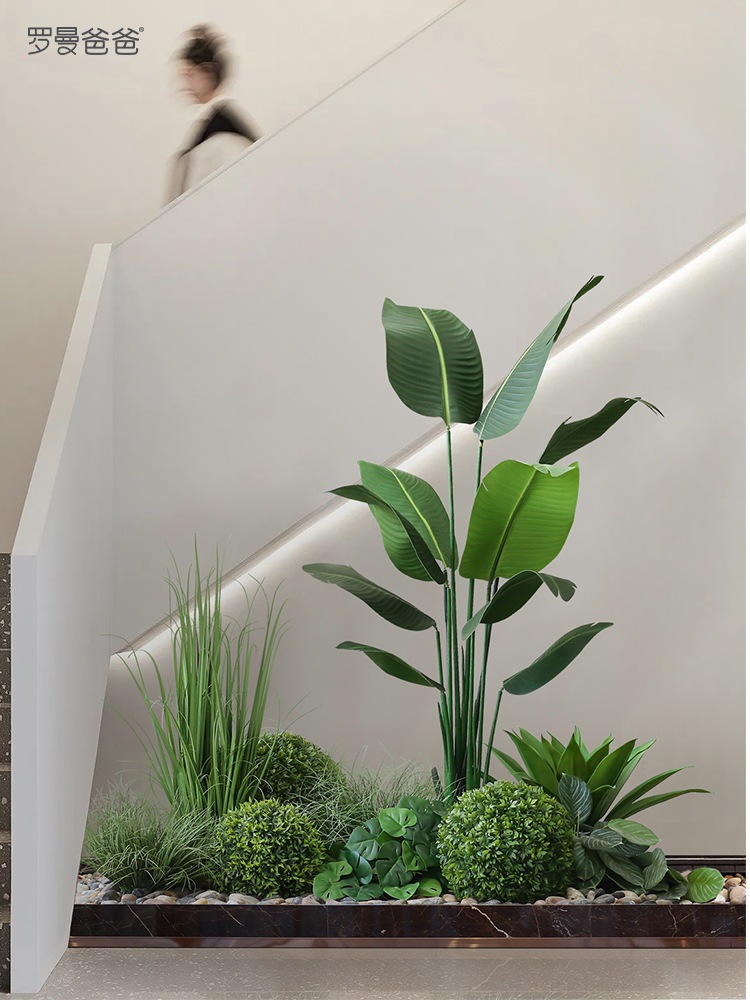 室内旅人蕉仿真绿植造景盆景服装店商场楼梯角落装饰植物