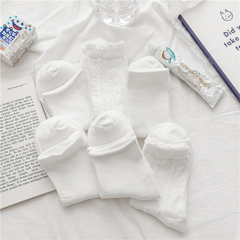 白色袜子女可爱日系jk中筒袜木耳花边少女制服袜纯白女士棉袜批发