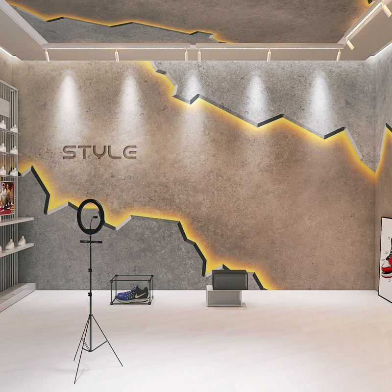 3d轻奢工业风水泥灰墙纸男装服装店直播间背景墙健身房壁纸