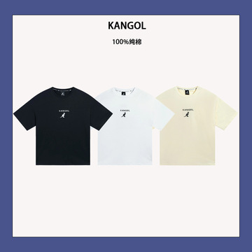 韩版小众kangol袋鼠短袖刺绣宽松简约字母圆领t恤ins男女情侣款潮