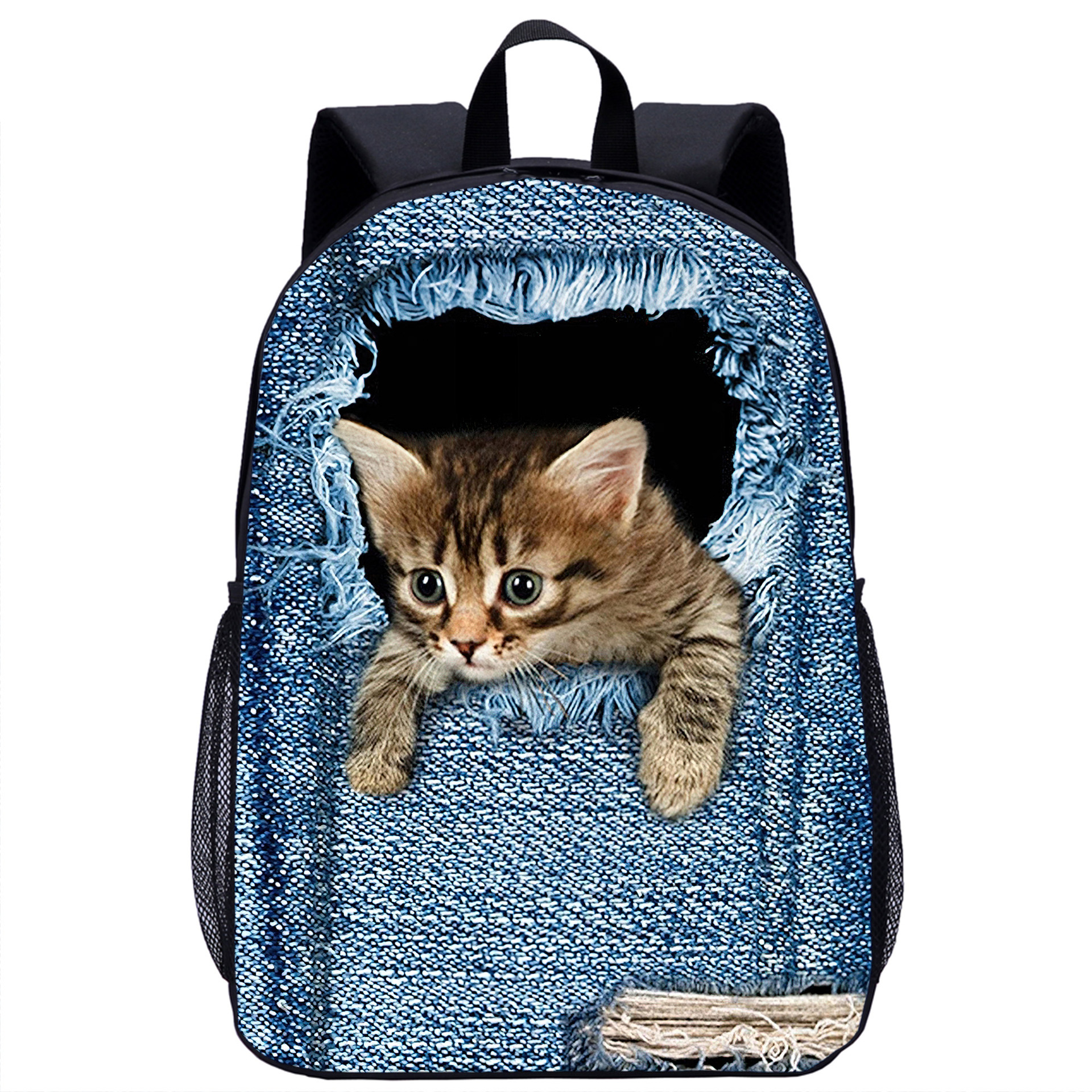 跨境热卖动物猫猫图案3d印花小学生书包 17寸大容量男孩女孩背包