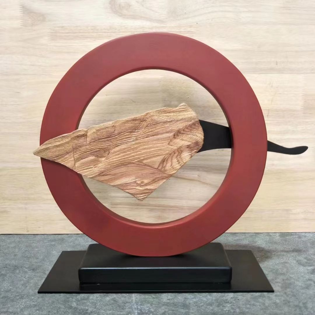 抽象创意实木雕刻摆件酒店商场大堂售楼部大厅过道落地装饰品摆件