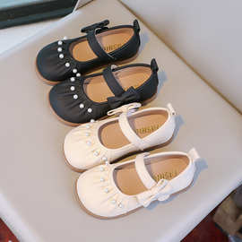 女童皮鞋春秋新款可爱珍珠休闲儿童公主宝宝鞋中大童软底单鞋