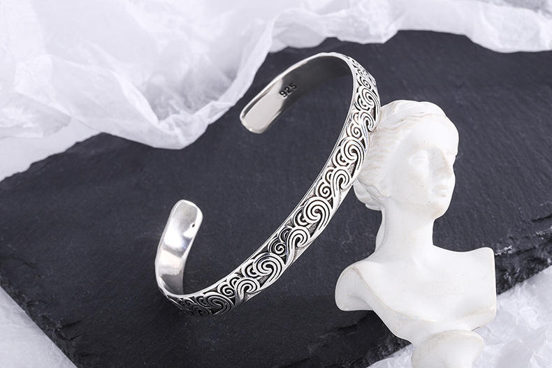 4134复古做旧浪花手镯时尚网红简约冷淡风手饰品潮流海浪镯子女