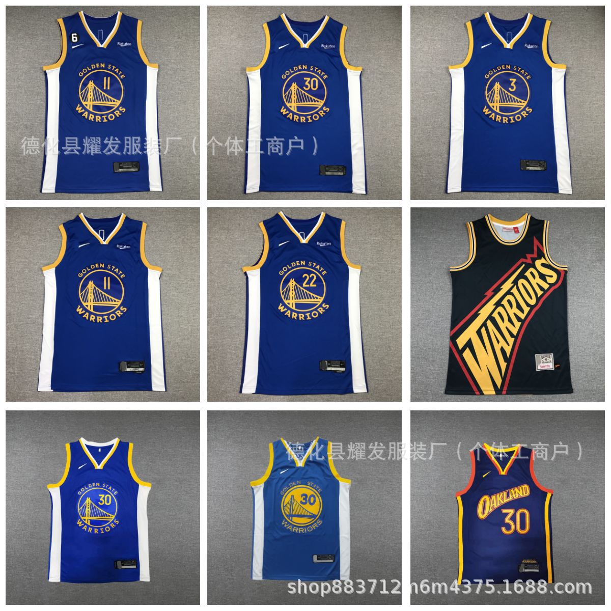 勇士3号保罗11号汤普森22号维金斯23号格林30号库里白蓝色篮球服