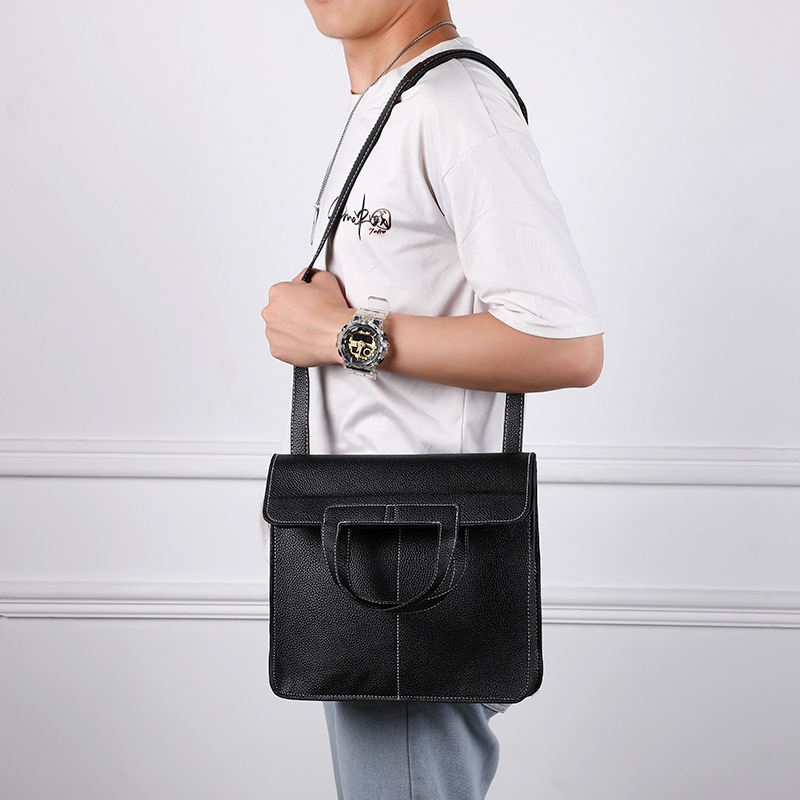 New Men's Solid Color Shoulder Bag Messenger Bag Detachable Shoulder Strap Men's Large Capacity Handbag Fashion Commuter Bag