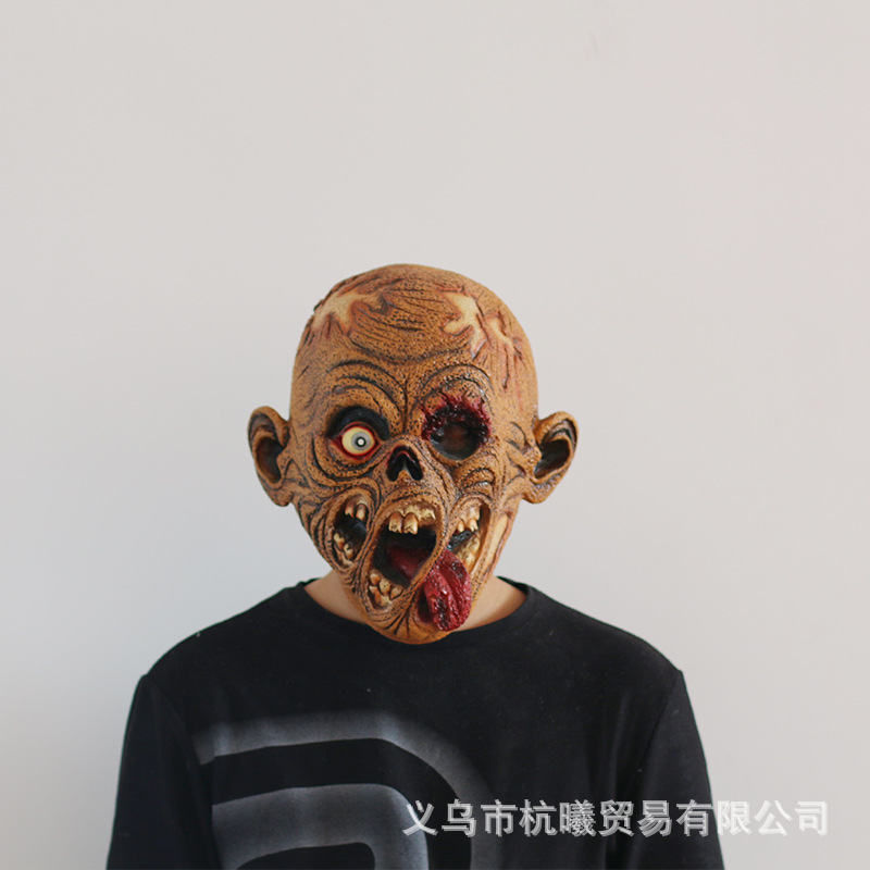 万圣节恐怖三脸怪乳胶面具 新款鬼屋吓人烂脸头套 3d立体丧尸骷髅