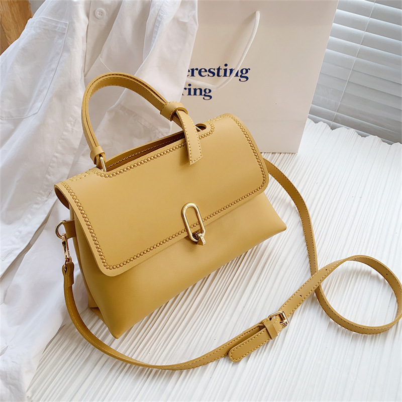 Western Style Textured Women's Bag Korean Trendy Fashion Shoulder Handbag Solid Color Crossbody Small Square Bag Handmade Material Hand-Made Bag